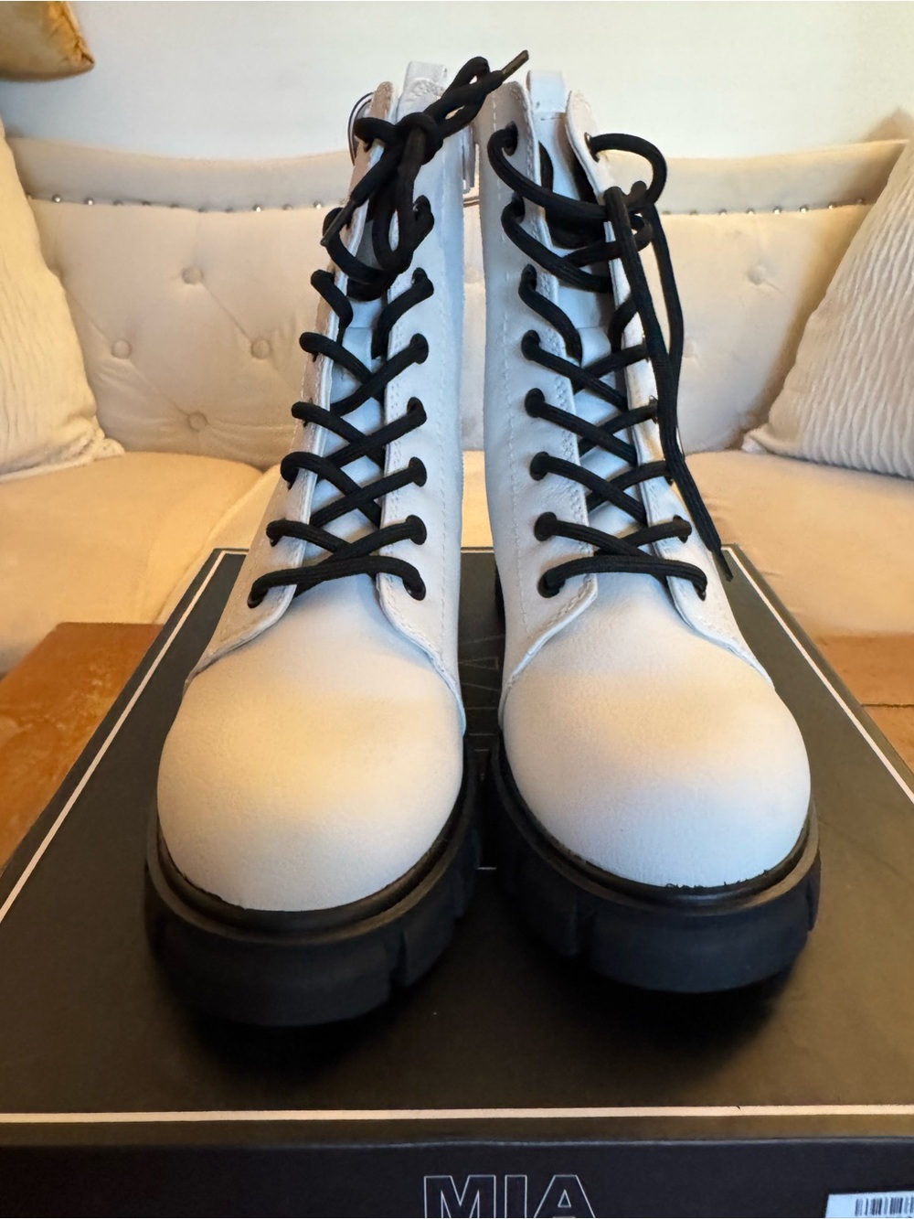 MIA White Combat Boots with Black Laces